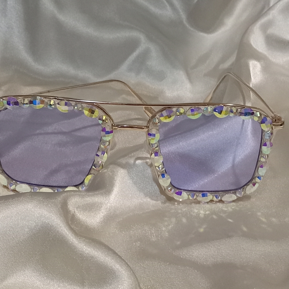 Elegant Crystal-Embellished Purple Sunglasses